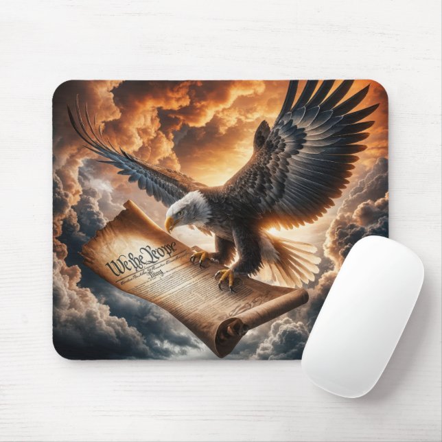Bald Eagle Flying With US Constitution Mouse Pad (With Mouse)