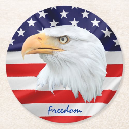 Bald Eagle Freedom customizable Round Paper Coaster