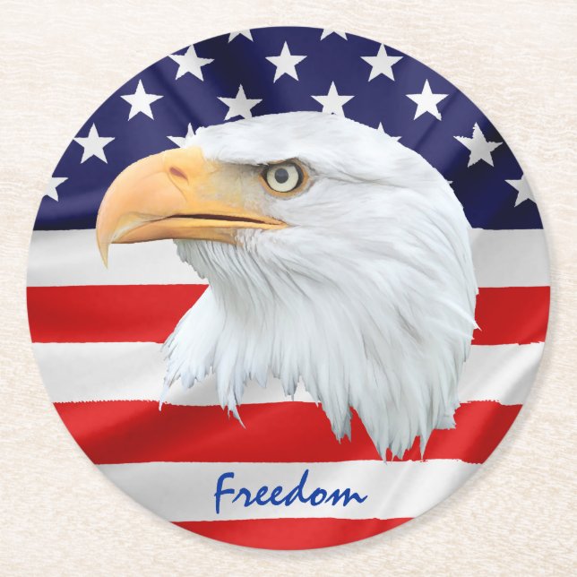 Bald Eagle Freedom customizable Round Paper Coaster (Front)