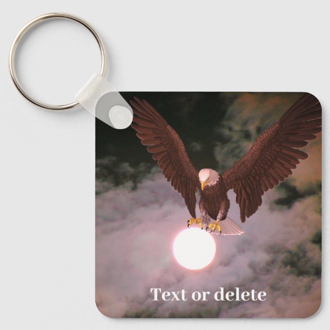 Bald Eagle Full Moon Fantasy Personalized Keychain (Front)