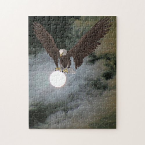 Bald Eagle Full Moon Night Sky Fantasy Art Jigsaw Puzzle