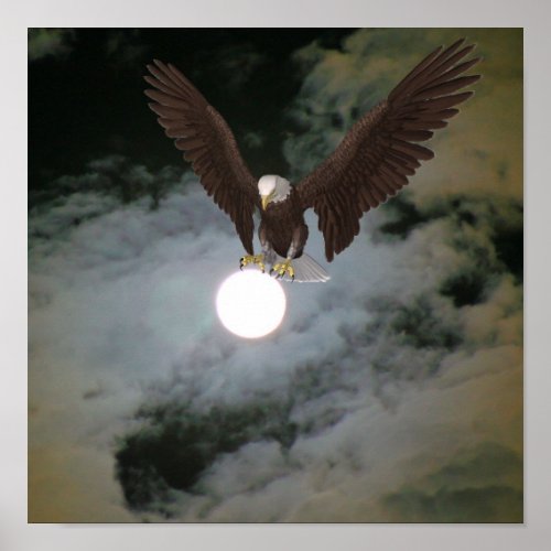 Bald Eagle Full Moon Night Sky Fantasy Poster