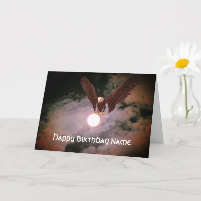 Bald Eagle Full Moon Personalized Birthday  Card (Small Plant)