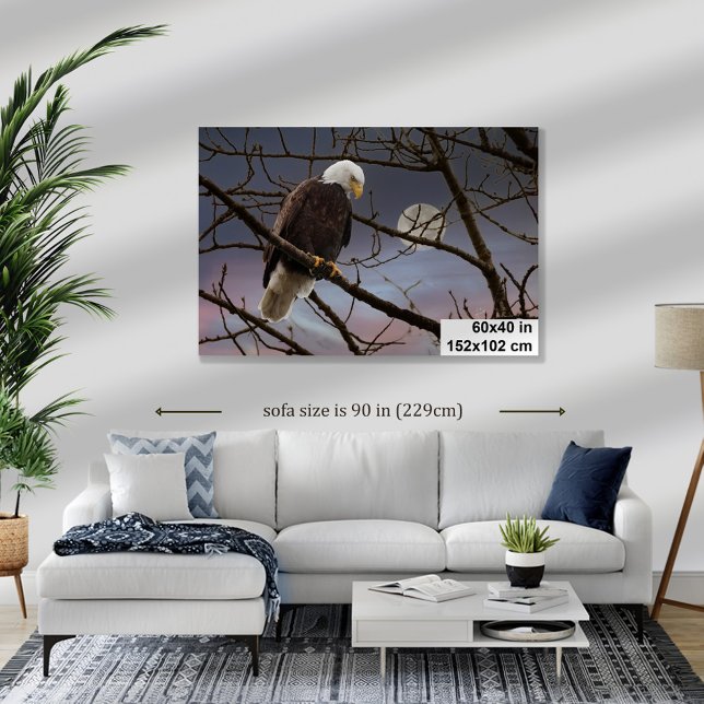 Bald Eagle Full Moon Wildlife Photography 60X40 Canvas Print (This 'in situ" mockup is more true to life than the others.)