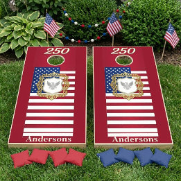 Bald Eagle Gold 250 USA Anniversary Stars Stripes  Cornhole Set