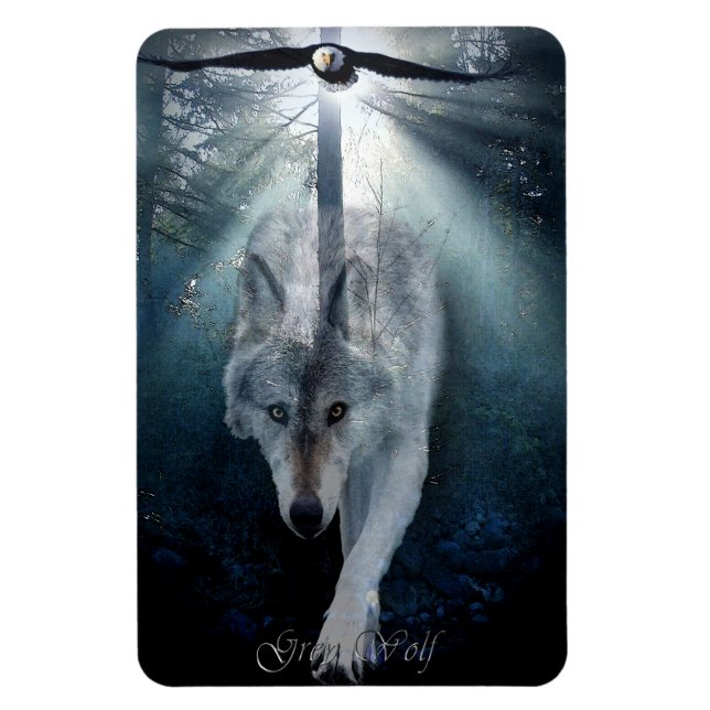 Bald Eagle & Grey Wolf Wildlife Art Premium Magnet (Vertical)