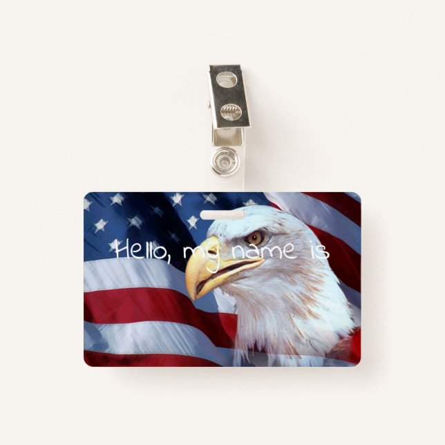 bald Eagle head American flag Fourth of July Badge (Front with Clip)
