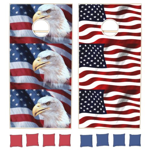 bald Eagle head American flag Fourth of July Cornhole Set