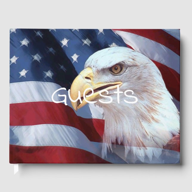 bald Eagle head American flag Fourth of July Guest Book (Front)