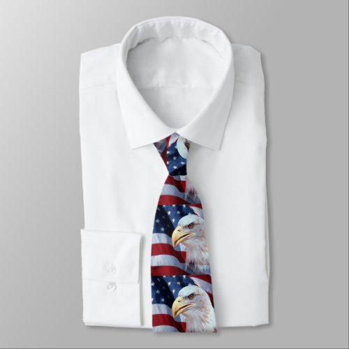 bald Eagle head American flag Fourth of July Neck Tie