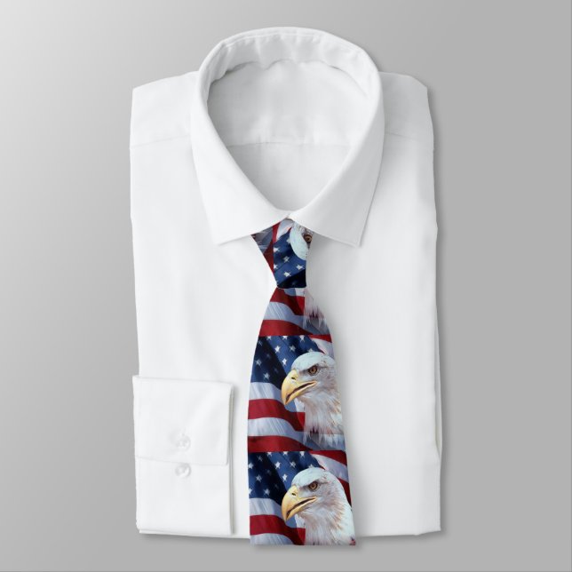 bald Eagle head American flag Fourth of July Neck Tie (Tied)