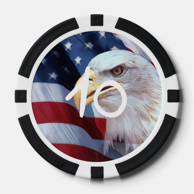 bald Eagle head American flag Fourth of July Poker Chips (Front)