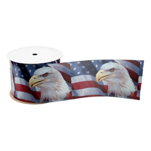 bald Eagle head American flag Fourth of July Satin Ribbon