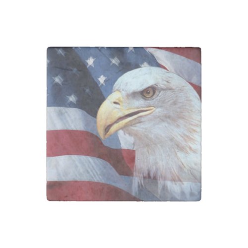 bald Eagle head American flag Fourth of July Stone Magnet