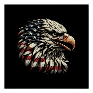 Bald Eagle Head American Flag USA Patriotic Men Wo Poster