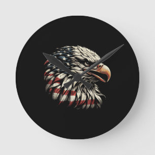 Bald Eagle Head American Flag USA Patriotic Men Wo Round Clock