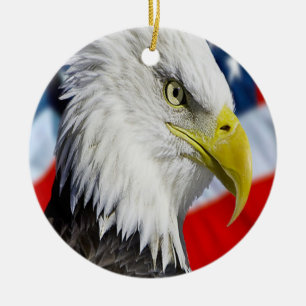 Bald Eagle head and a American flag Ceramic Ornament
