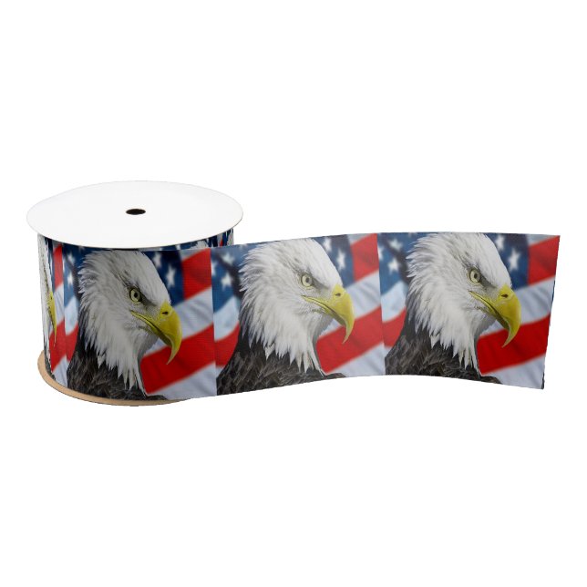 Bald Eagle head and a American flag Satin Ribbon (Spool)