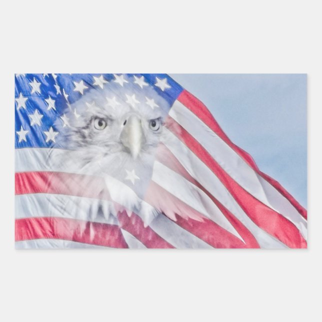 Bald Eagle Head & the American Flag Rectangular Sticker (Front)