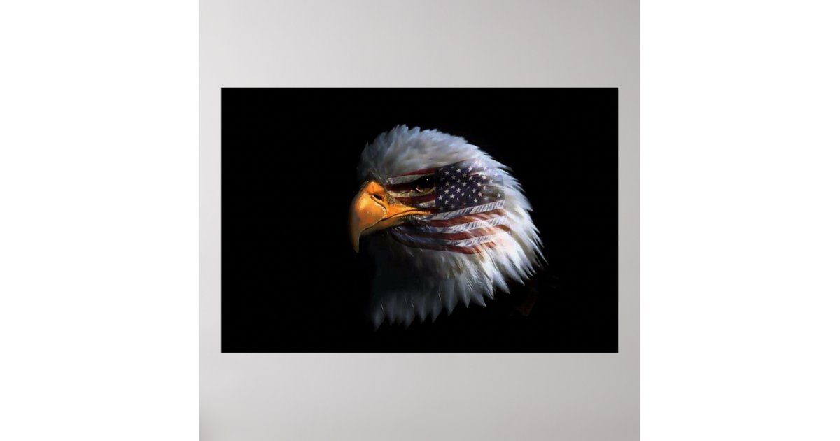 Bald Eagle head with a American flag on his face Poster | Zazzle.com