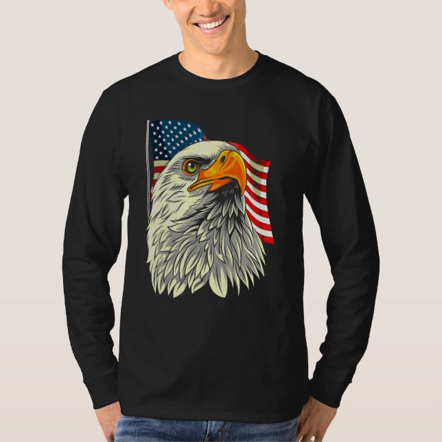 Bald Eagle Head With Stars And Stripes Flag   Amer T-Shirt (Front)
