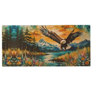 Bald Eagle Hunting in wildflowers Wood Flash Drive