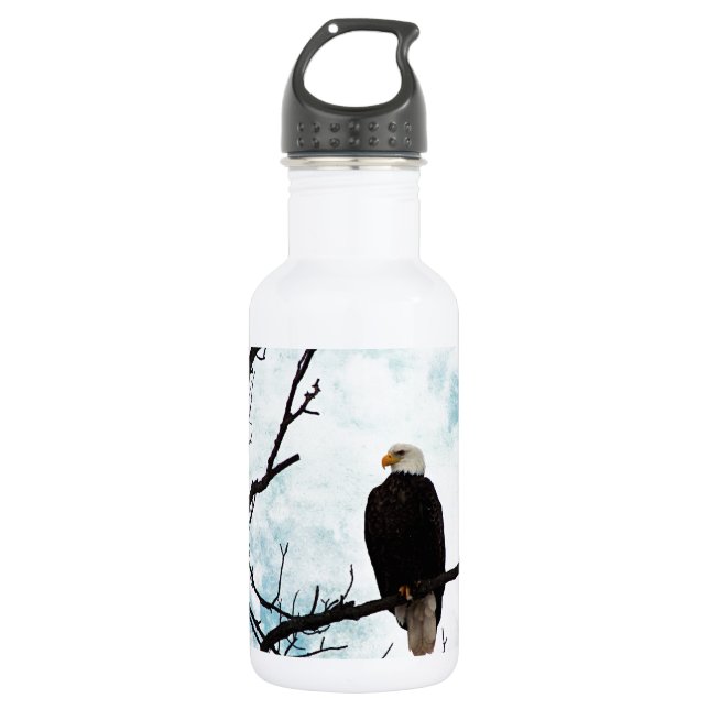 Bald Eagle in a Tree With Blue Sky and Clouds Water Bottle (Front)