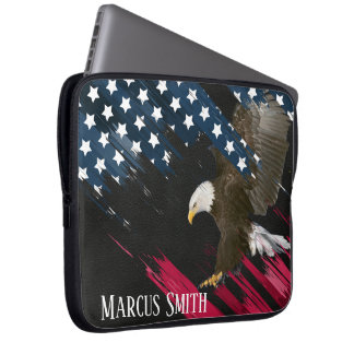 Bald Eagle in American Flag Abstract Laptop Sleeve
