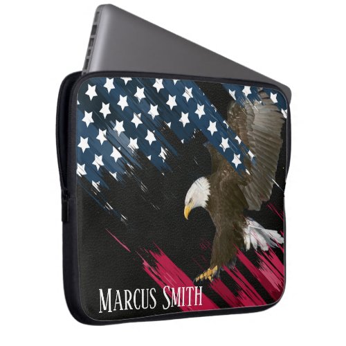 Bald Eagle in American Flag Abstract   Laptop Sleeve