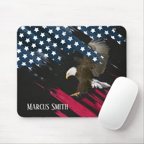 Bald Eagle in American Flag Abstract on Leather  Mouse Pad