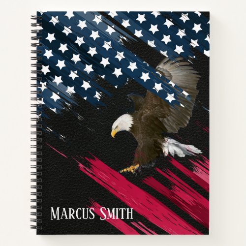 Bald Eagle in American Flag Abstract on Leather Notebook