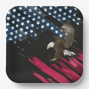 Bald Eagle in American Flag Abstract Paper Plates