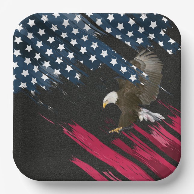 Bald Eagle in American Flag Abstract    Paper Plates (Front)