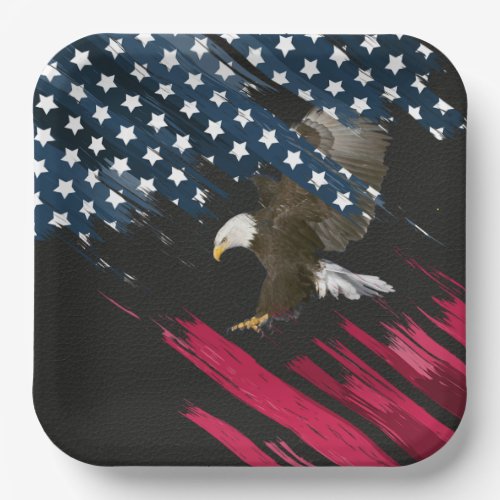 Bald Eagle in American Flag Abstract   Paper Plates