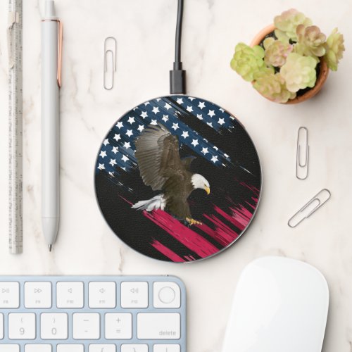 Bald Eagle in American Flag Abstract  Wireless Charger