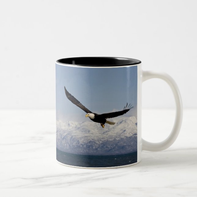 Bald Eagle in Flight, Haliaeetus leucocephalus, 3 Two-Tone Coffee Mug (Right)