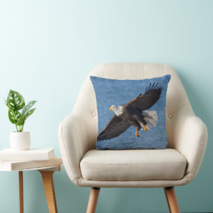 Bald eagle in flight throw pillow