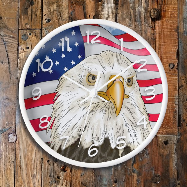 Bald Eagle in front of American Flag Patriotic Art Clock (Creator Uploaded)