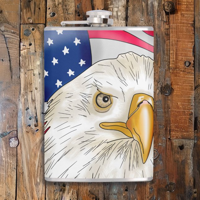 Bald Eagle in front of American Flag Patriotic Art Flask (Creator Uploaded)