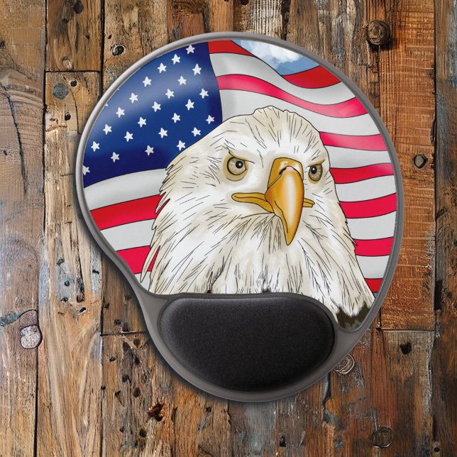 Bald Eagle in front of American Flag Patriotic Art Gel Mouse Pad (Creator Uploaded)