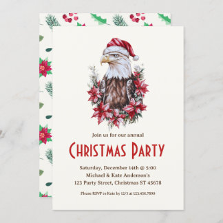 Bald Eagle in Santa Hat Patriotic Christmas Party Invitation
