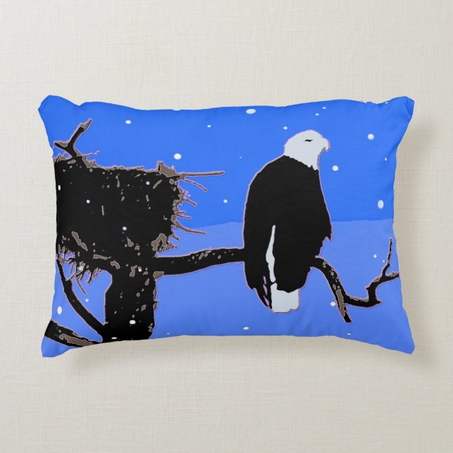 Bald Eagle in Winter  - Original Wildlife Art Accent Pillow (Front)