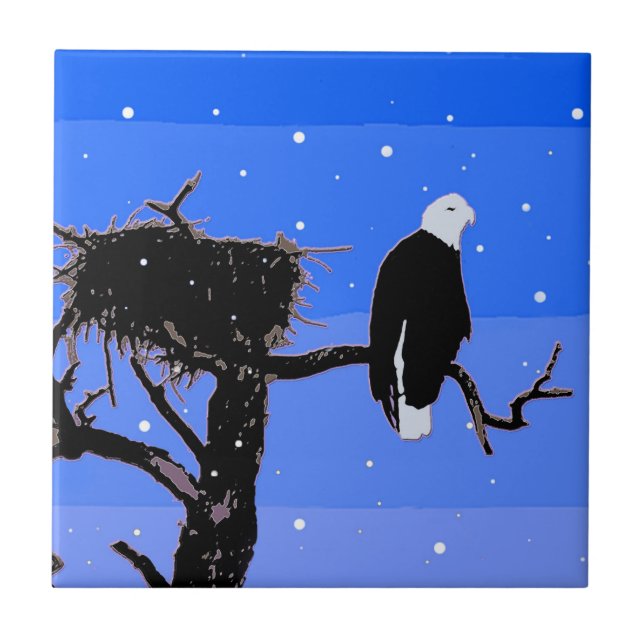 Bald Eagle in Winter  - Original Wildlife Art Ceramic Tile (Front)