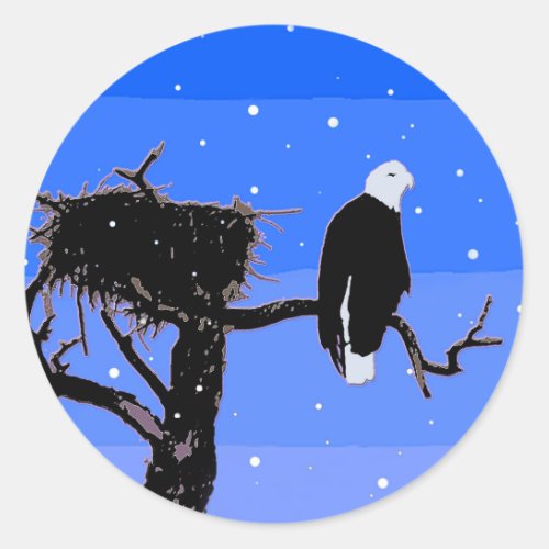 Bald Eagle in Winter  _ Original Wildlife Art Classic Round Sticker
