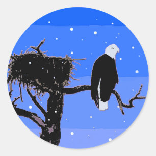 Bald Eagle in Winter - Original Wildlife Art Classic Round Sticker