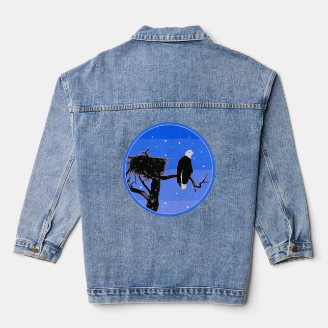 Bald Eagle in Winter  - Original Wildlife Art Denim Jacket (Back)