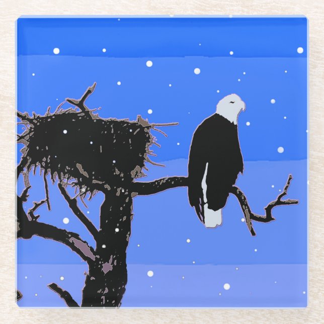 Bald Eagle in Winter  - Original Wildlife Art Glass Coaster (Front)