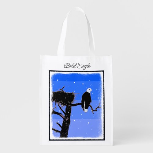 Bald Eagle in Winter  _ Original Wildlife Art Grocery Bag
