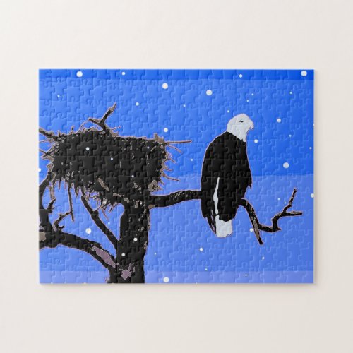 Bald Eagle in Winter  _ Original Wildlife Art Jigsaw Puzzle