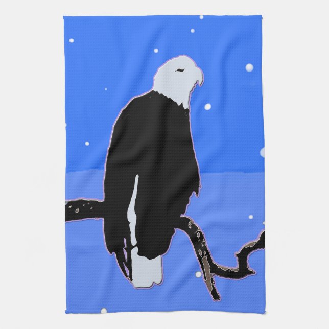 Bald Eagle in Winter  - Original Wildlife Art Kitchen Towel (Vertical)